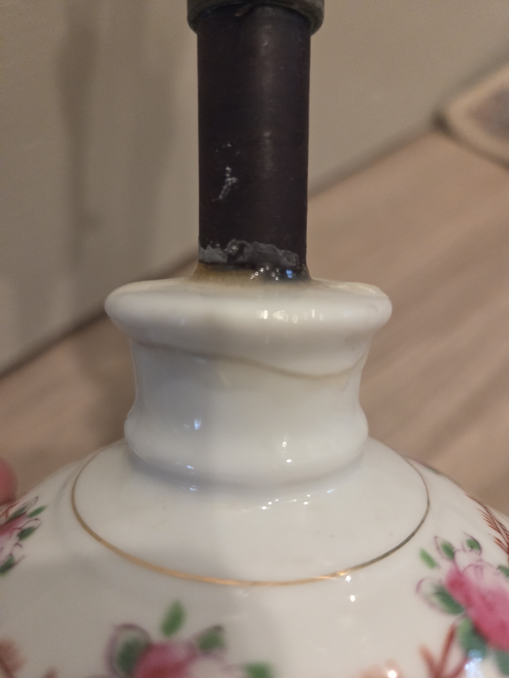 Vintage 1930's MIKORI WARE JAPAN ROSES SWIRL LAMP BASE -cottagecore - Picture 6 of 9